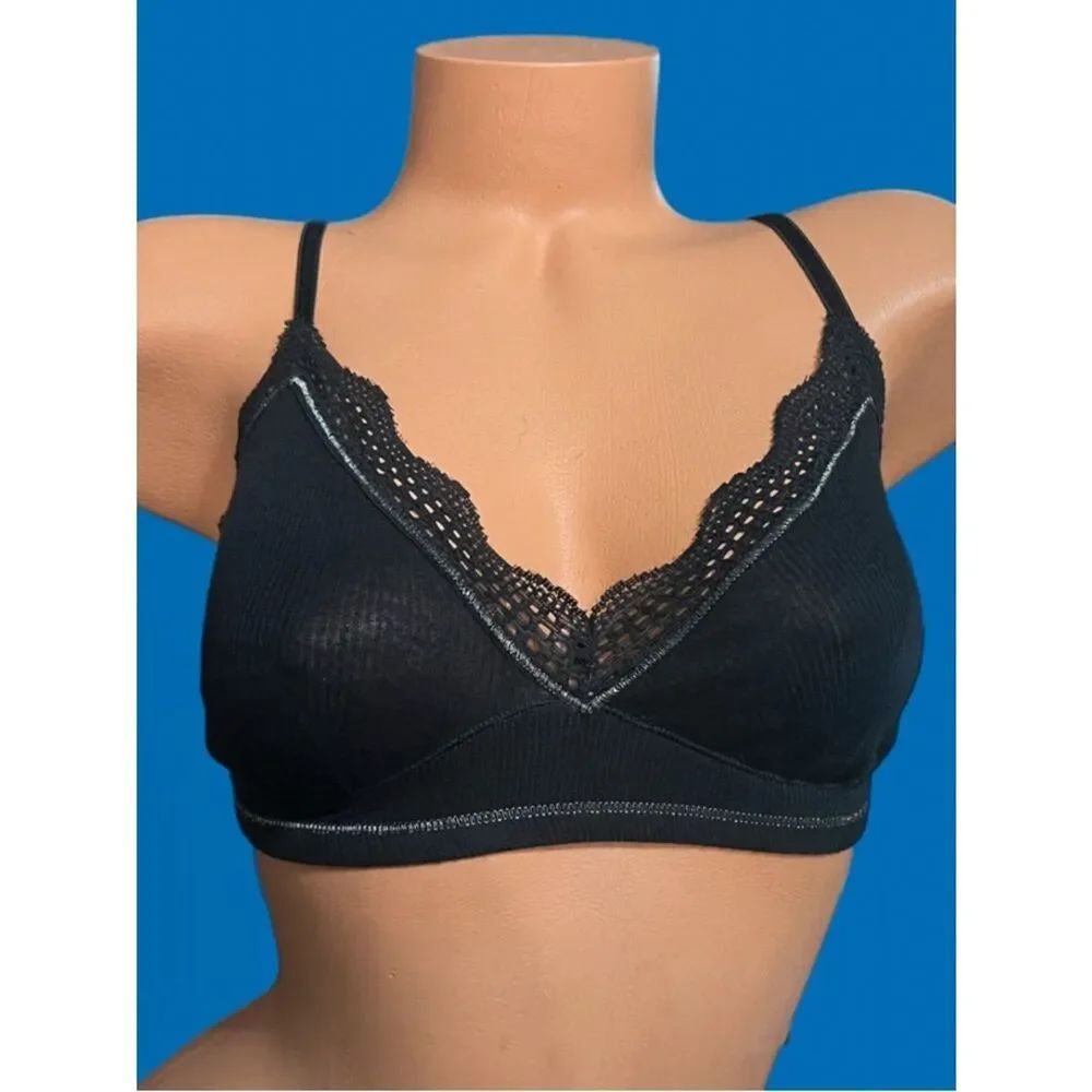 Victoria’s Secret Lace Trim cotton Unlined bralette bra black Small